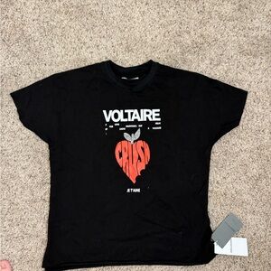 Zadig & Voltaire Black Tee with Red Heart Graphic